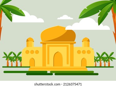 Mosque icon with gold color and banana tree