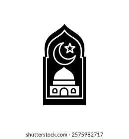 Mosque icon illustration design in black and white Islamic pattern, Islamic Ramadan icon