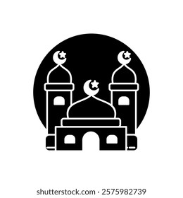 Mosque icon illustration design with black and white background, Islamic Ramadan icon