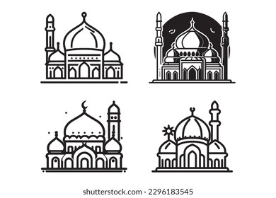 Moschee-Ikongrafik, Moschee-Logo, Moschee-Linie, Kunstvektor, Moschee-Outline-Stil, sauberes, einfaches Design
