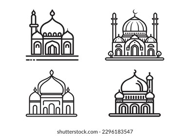 Mosque Icon illustration, Mosque logo, Mosque line art vector, Mosque Outline style, clean simple design
