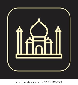 Mosque Icon. Indian Taj Mahal mausoleum. Oriental Architecture concept. Editable stroke flat icons. Simple thin line art logo. Golden web app button. Vector illustration. 