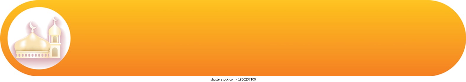 icono de la mezquita en redondo blanco. con fondo naranja oval redondo largo. banner de tema conceptual islámico o ilusión vectorial de anuncio