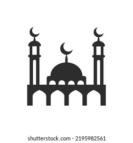 Mosque icon. Islamic religious building. Monochrome black and white symbol