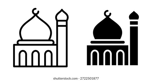 Icono de mezquita en estilo de línea con Formas rellenas. Ilustración vectorial de contorno de la arquitectura islámica con Elementos de relleno sólido. Icono de la línea conveniente para el Diseño web, interfaz del App, logotipo, sistemas de UI