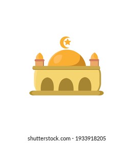 Mosque Icon Logo Mascot with yellow gold color, isolated on white. For ramadhan, islamic, moslem, eid content. Flat Vector simple.
