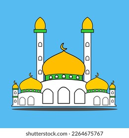 Mosque icon with minarets logo symbol sign, masjid icon on blue background vector design illustration