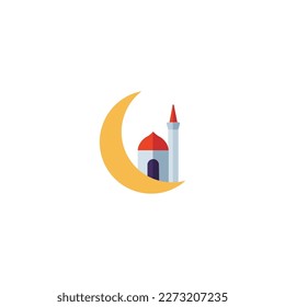 icono de la mezquita con luna Ramadán y Eid Islámico