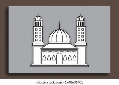 Icono de mezquita sobre fondo gris. Vectores editables para medios sociales, religión, tarjetas de felicitación, invitaciones islámicas, etc.