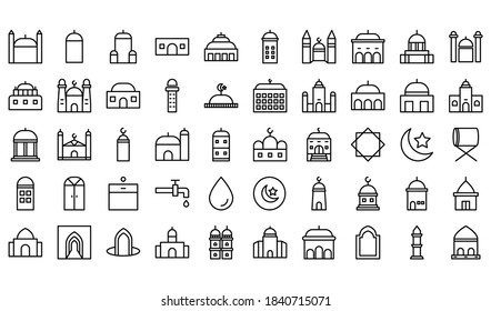 Mosque icon pack. icons with minimalist concept line style. suitable for your project.Building icon pack. icons with minimalist concept line style. suitable for your project.