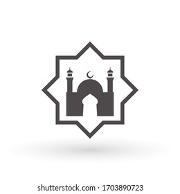 Mosque Icon, place of worship of Muslims. Islamic template, grey mosque, icon, isolated on white background. Vector.