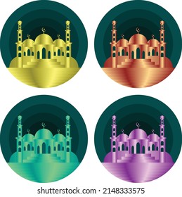 Mosque icon with round background vector set for ramadan event template or design element