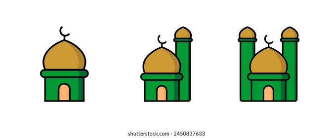 Mosque Icon Set - Colored Outline Icon - Editable Vector : Suitable for Islamic Theme and Other Graphic Related Assets.