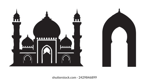 Conjunto de iconos de mezquita. Concepto de mes islámico de Ramadán. Ilustración vectorial aislada sobre un fondo blanco.