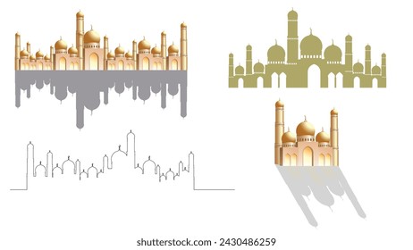 Mosque Icon set for Ramadan kareem vector illustration, ramadan holiday celebration background