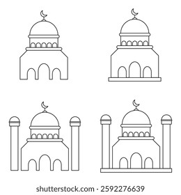 Mosque Icon Set. Mosque Vector Icon in line style design. Mosque Symbol. Vector illustration.