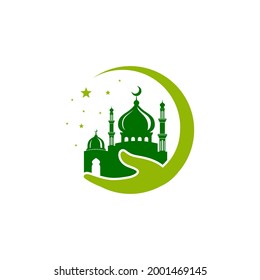Moschee Symbol Silhouette Logo Vektordesign einzeln auf Handgrafik