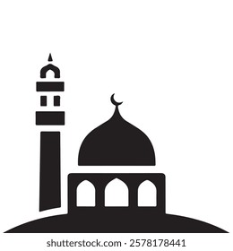 Mosque icon, silhouette, outline, vector, illustration, isolated on a white background