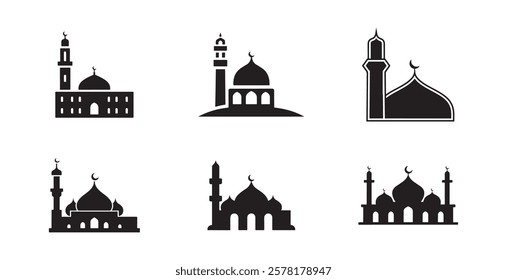 Mosque icon, silhouette, outline, vector, illustration, isolated on a white background
