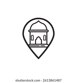Mosque icon, silhouette, outline, vector, illustration, isolated