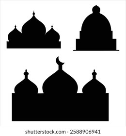 Mosque Icon Silhouette Religious Architecture Vector Illustration Islamic Design Silhouette Set for Eid Mubarak