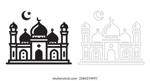 Mosque icon, Simple Black and White Mosque Outline for Design
