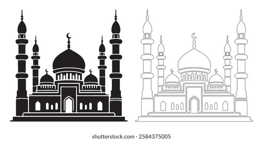Mosque icon, Simple Black and White Mosque Outline for Design
