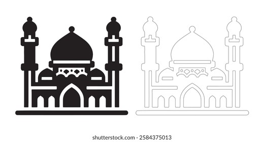Mosque icon, Simple Black and White Mosque Outline for Design
