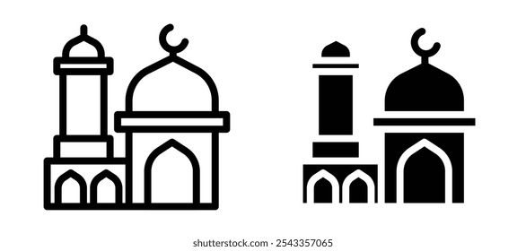 Symbolsammlung für Moschee auf weißem Hintergrund.