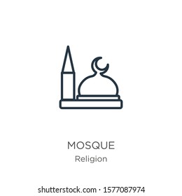 Mosque icon. Thin linear mosque outline icon isolated on white background from religion collection. Line vector sign, symbol for web and mobile