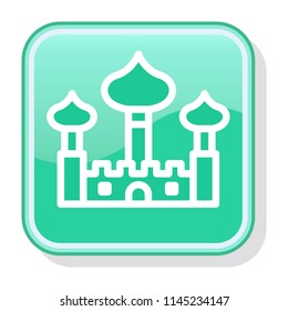Mosque Icon. Turkish Castle. Arabic Architecture concept. Editable stroke flat icons. Simple thin line art logo. Glossy web app button. Vector illustration. 