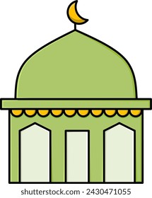 Moschee-Ikone-Vektor-Design in grünen und gelben Farben. Auf weißem Hintergrund