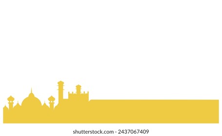 Moschee-Ikone Vektor-Illustration. Islam Religion Konzept einer gelben Moschee Kuppel mit einem Halbmond. Einfache religiöse Verzierung im flachen Stil. Religiöse grafische Gestaltungselemente