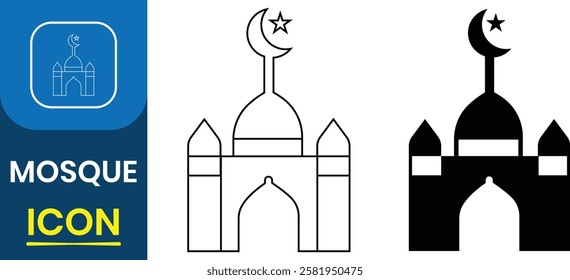 Mosque icon vector. Muslim mosque flat icons. Symbol of a masjid sign, Islamic event or pictogram assets, Quran, Ramadhan Kareem, ide Mubarak. Religion vector illustration.