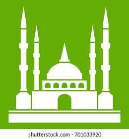 Mosque icon white isolated on green background. Vector illustration