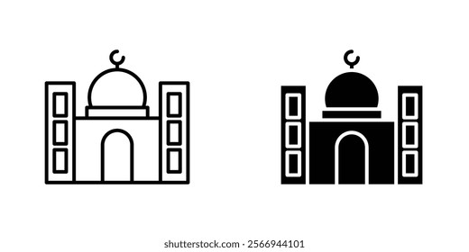 Mosque icons. black and white vector set.