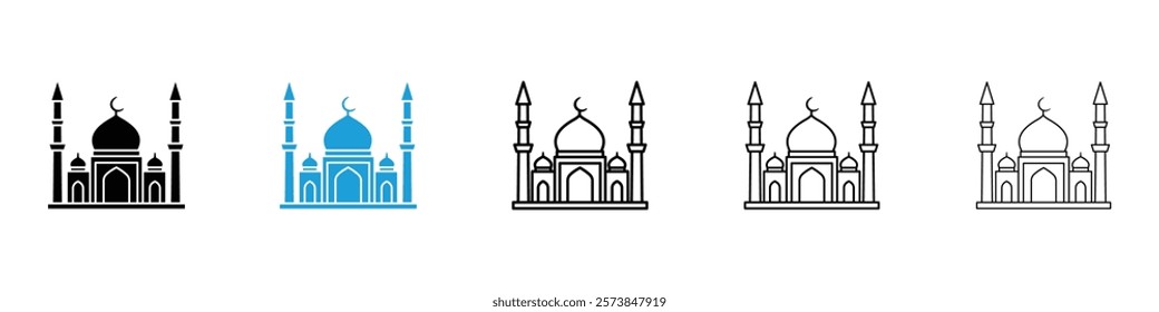 Mosque icons in filled and 3 stroke weights