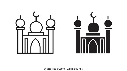 Mosque icons in line stroke and flat versions