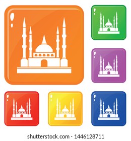 Mosque icons set collection vector 6 color isolated on white background