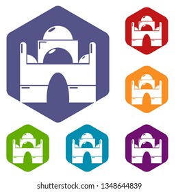 Mosque icons vector colorful hexahedron set collection isolated on white