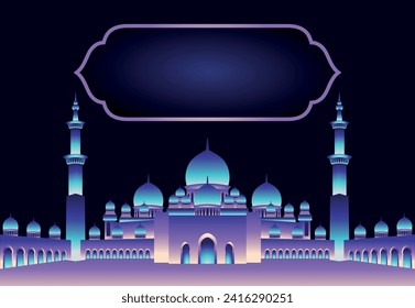 Mosque illustration for background wallpaper,social media, Banner,Card template design illustration, Ramadan Kareem, Iftar ,Eid Mubarak. 