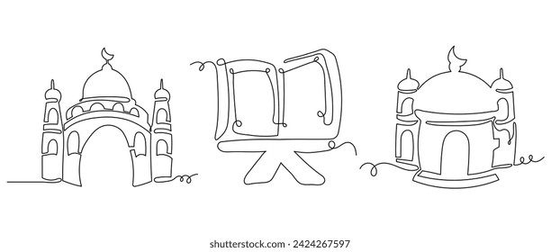 Estilo de dibujo de línea continua de ilustración de mezquita. Ramadan Kareem Colecciones Elemento Para El Diseño