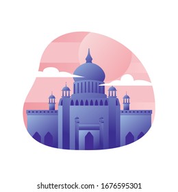 Mosque illustration flat design style. From front side view. Icon muslim. Symbol prayer. Islamic building.