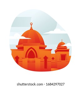 Mosque illustration flat design style. From front side view. Icon muslim. Symbol prayer. Islamic building.