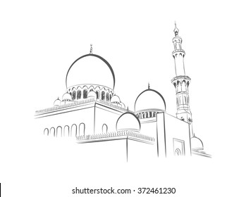 Mosque illustration, hand drawn, sketch