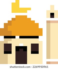 mosque illustration icon for Ramadan in pixel form
