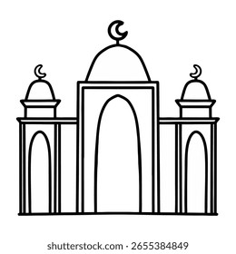 Ilustración de la mezquita aislada sobre fondo blanco. Línea de arte en Vector adecuado para el diseño gráfico o libro para colorear para niños. Vector de la línea del arte conveniente para t