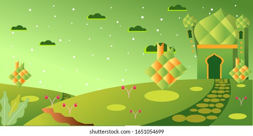 mosque illustration with isometric geometry, ramadhan illustration, ramadhan card and banner