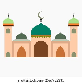 mosque illustration with light brown and green themed use for seasonal holiday of eid vector illustration 