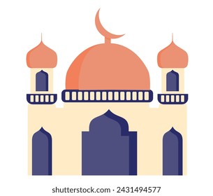 Mosque illustration on isolated background with flat style. Moslem praying building. Arabian mosque architecture illustration 